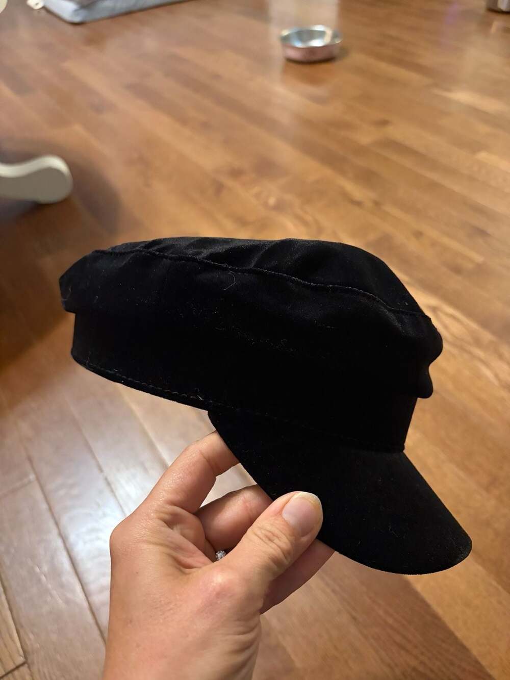 Free People Black Velvet Military Cadet Cap Y2K Indie Sleaze Hat